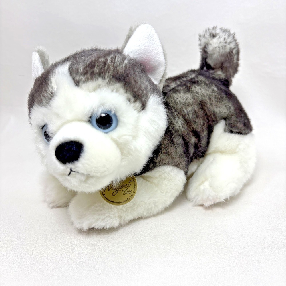 Aurora Plush Miyoni Tots‎ Siberian Husky Gray White Blue Eyes Stuffed Realistic